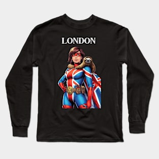 London England Female Comic Book Superhero Sloth Long Sleeve T-Shirt